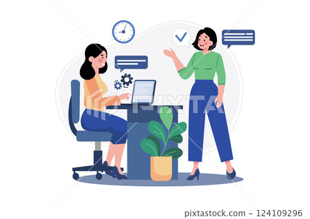 Girl Chatting With Employees Illustration concept. A flat illustration isolated on white background 124109296