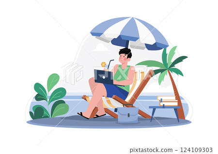 Freelancer Working On The Beach 124109303