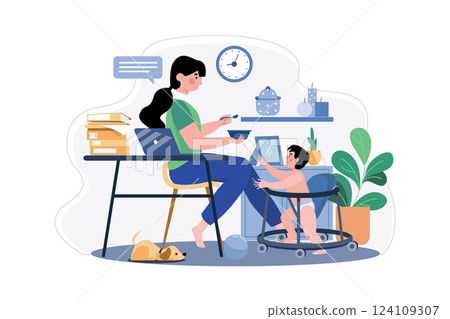 Working From Home With Handling Baby Working From Home With Handling Baby 124109307