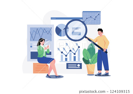 Share Market Analysis Illustration concept. A flat illustration isolated on white background Share Market Analysis Illustration concept. A flat illustration isolated on white background 124109315