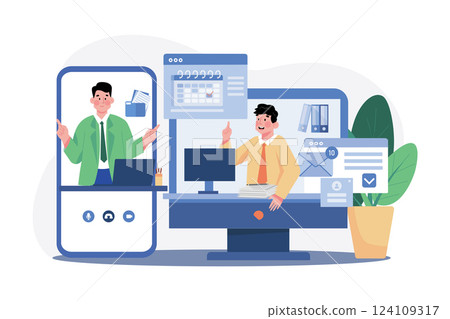 Virtual Meeting Illustration concept. A flat illustration isolated on white background 124109317