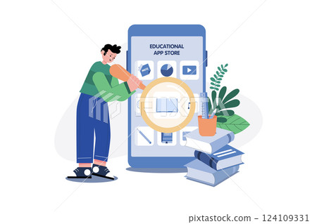 Education App Illustration concept. A flat illustration isolated on white background Education App Illustration concept. A flat illustration isolated on white background 124109331