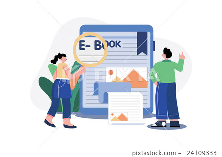Search E-Book Illustration concept. A flat illustration isolated on white background Search E-Book Illustration concept. A flat illustration isolated on white background 124109333