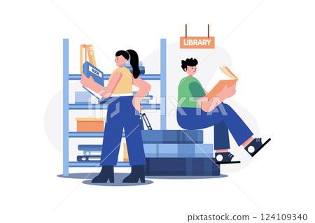 Book Library Illustration concept. A flat illustration isolated on white background 124109340