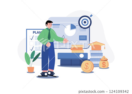 Business Education Illustration concept. A flat illustration isolated on white background 124109342