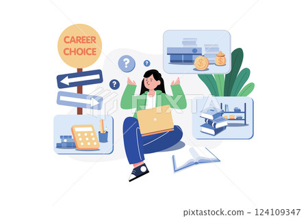 Career Decision Illustration concept. A flat illustration isolated on white background Career Decision Illustration concept. A flat illustration isolated on white background 124109347