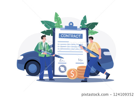 Man And Car Showroom Manager Signing Contract Man And Car Showroom Manager Signing Contract 124109352