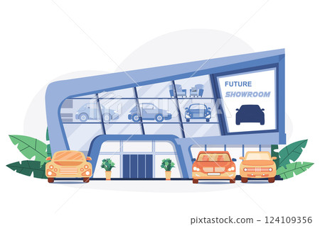 Car Showroom View Illustration concept. A flat illustration isolated on white background 124109356