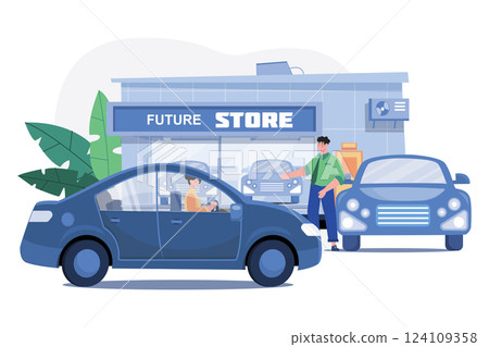 Female Customer Taking Test Ride Of New Car 124109358