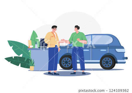 Car Dealership Seller Greeting Customer 124109362