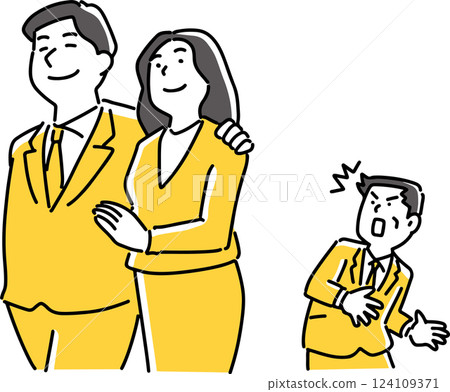 A man is surprised by a man and woman flirting 124109371