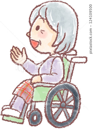 坐在輪椅上的老年婦女側臥 124109500