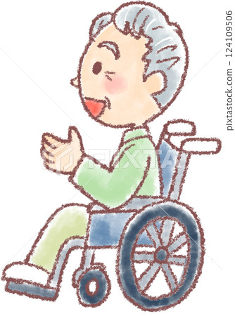 一位老人坐在輪椅上側躺 一位老人坐在輪椅上側躺 124109506