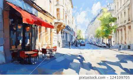 沐浴在歐洲陽光下的咖啡廳露台_2 124109705