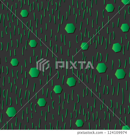 abstract simple seamless pattern with green hexagons at black background 124109974