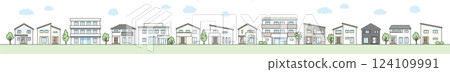 Illustration of a cityscape with modern and stylish houses and apartments Illustration of a cityscape with modern and stylish houses and apartments 124109991