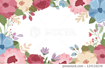 Floral frame with burgundy flowers, isolated on white background Floral frame with burgundy flowers, isolated on white background 124110239