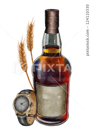 Whiskey Bottle and Wristwatch 124110330