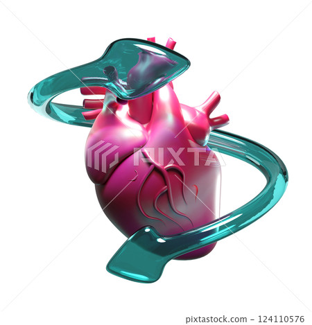 3d realistic human heart with arrow transparent isolated. check heart health, health love, world heart day concept, 3d illustration render 124110576
