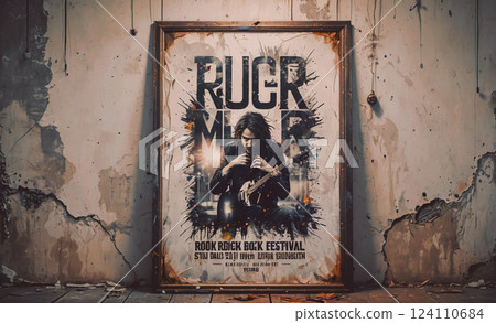 Poster for a rock concert featuring a man playing a guitar. The poster is titled ""R.U.G.E.R."" and is framed 124110684