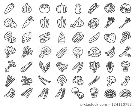 一組各種蔬菜圖示（線圖） 124110792