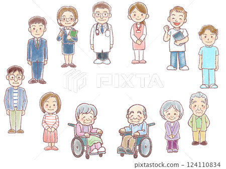 護理插畫_護理人員_12人圍成一圈_水平 124110834