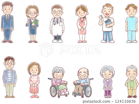 Illustration of caregivers_caregivers_two rows of 12 people_horizontal 124110836