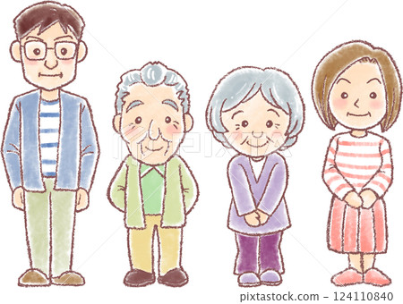 護理插圖_老年夫婦和他們的兒子和媳婦 124110840