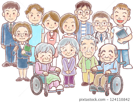 Illustration of caregivers_Illustration of people involved in care_12 people 124110842