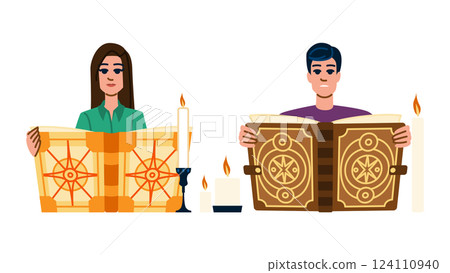 incantation reading spell book vector 124110940