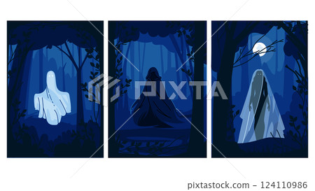 ghost haunted forest vector ghost haunted forest vector 124110986