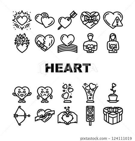 heart love romance icons set vector 124111019
