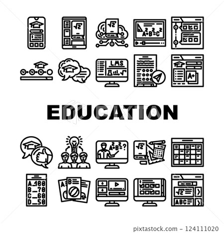 education platform elearning icons set vector 124111020