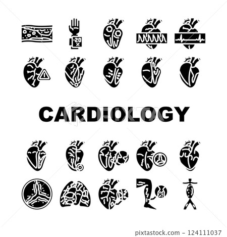 cardiology diseases arrhythmia icons set vector 124111037