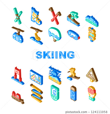 mountain winter skiing resort icons set vector 124111058
