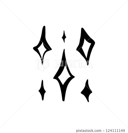 Sparkle icon vector set in black. Sparkling star light, twinkle. Hand drawn doodle sketchy cute 124111149