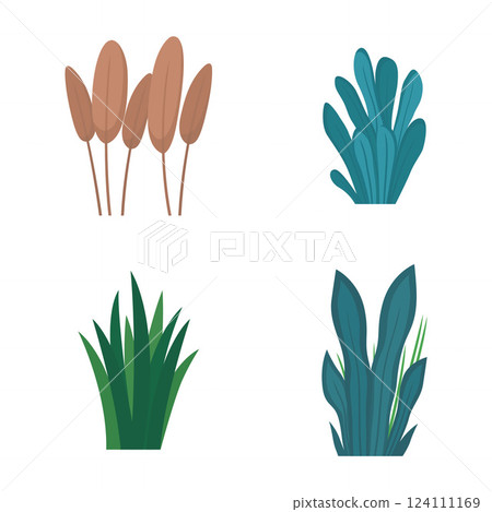 Elements Set of Fresh Tropical Leaves Foliage Grass Natural Plant in the Park Garden 124111169