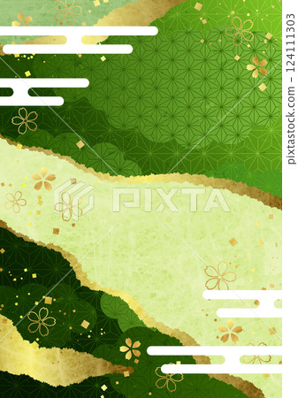 Paper cutting, background, green, cute, illustration, vertical, Japanese style, hemp leaf pattern Paper cutting, background, green, cute, illustration, vertical, Japanese style, hemp leaf pattern 124111303