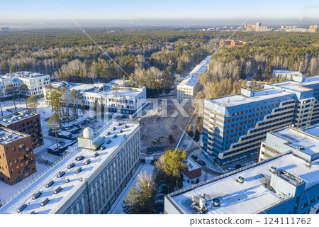Aerial view of new buildings of Physics and Mathematics School in Akademgorodok, Novosibirsk, Russia Aerial view of new buildings of Physics and Mathematics School in Akademgorodok, Novosibirsk, Russia 124111762