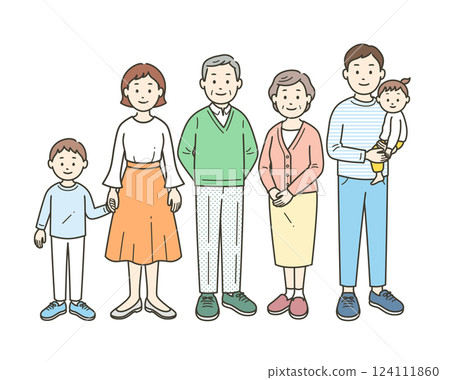 兩代或三代家庭聚在一起的全身插畫 124111860