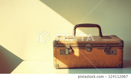 Labour Day. Vintage metal toolbox in sunlight 124112067