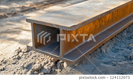 Labour Day. Rusty I-beam on a construction site 124112073