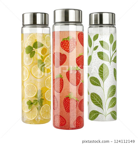 Infusion Bottles Filled with Refreshing Fruit and Herb Ingredients for Healthy and Wellness 124112149