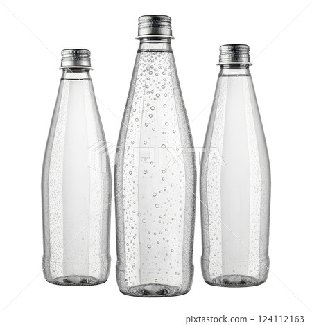 Transparent Fizzy Beverage Bottles with Bubbly Liquid 124112163