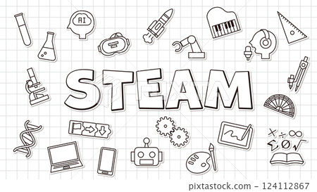 A simple and bright title design that represents STEAM education, a symbol of learning science, technology, engineering, art, and mathematics. A simple and bright title design that represents STEAM education, a symbol of learning science, technology, engineering, art, and mathematics. 124112867