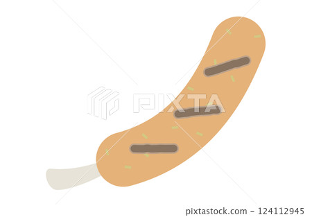 Vector illustration of bone-in sausage Simple processed meat 124112945