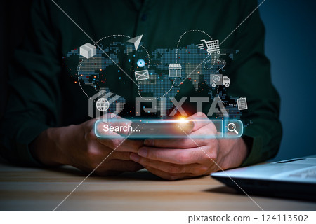 Digital modern online shopping and e-commerce concept, The modern interface online shopping digital futuristic. 124113502