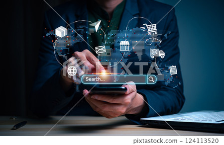 Digital modern online shopping and e-commerce concept, The modern interface online shopping digital futuristic. 124113520