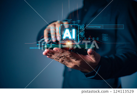 Artificial Intelligence digital technology concepts, using technology smart bot, artificial intelligence by enter command prompt for generates something, Futuristic technology transformation. 124113529
