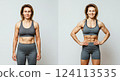 Fit and strong mature caucasian female showcasing athletic physique and confidence 124113535